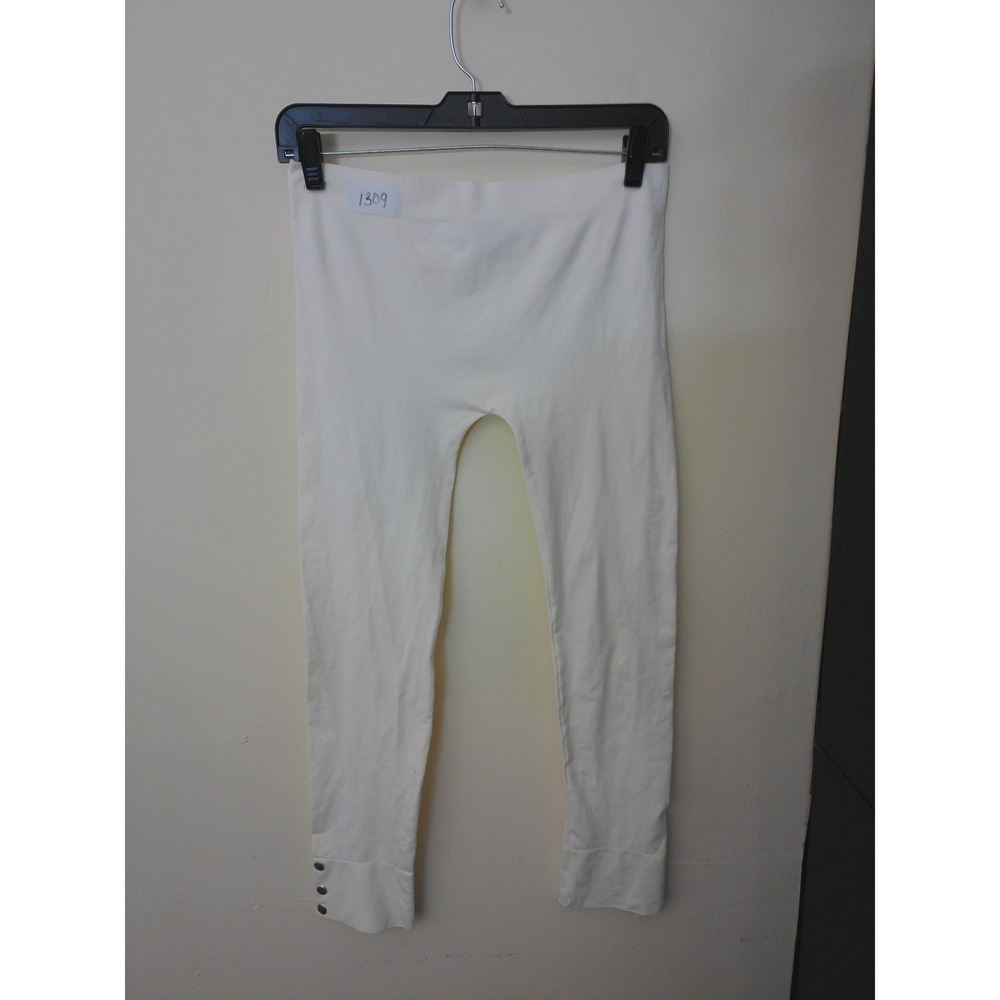 Say What Leggings Womens L Cream Good Cropped Snap‎ Button Ribbed Waist Seamless